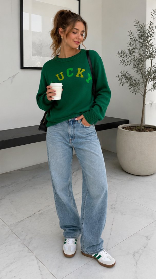Suéter Verde Grayson/Threads con Letras 'LUCKY'
