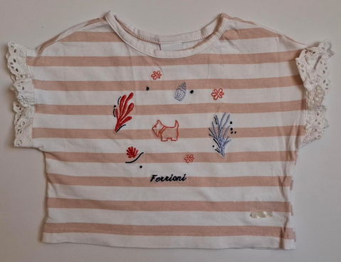 Blusa Ferrioni Niña a Rayas con Encaje y Bordados
