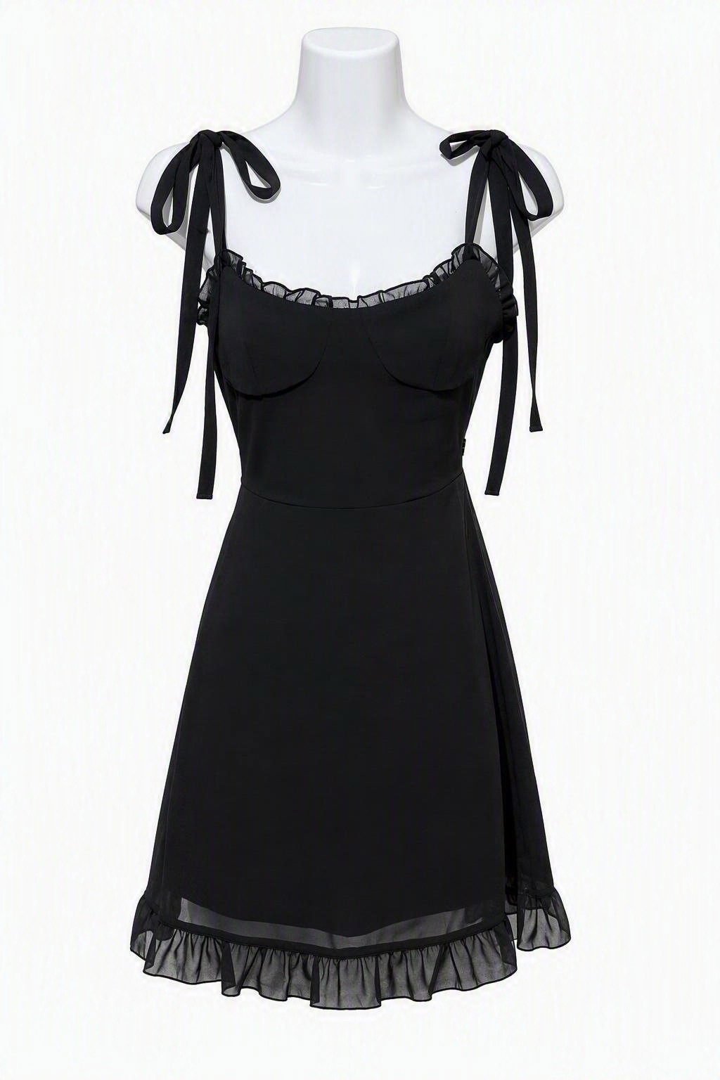 Vestido babydoll negro con detalles de tul - Talla M