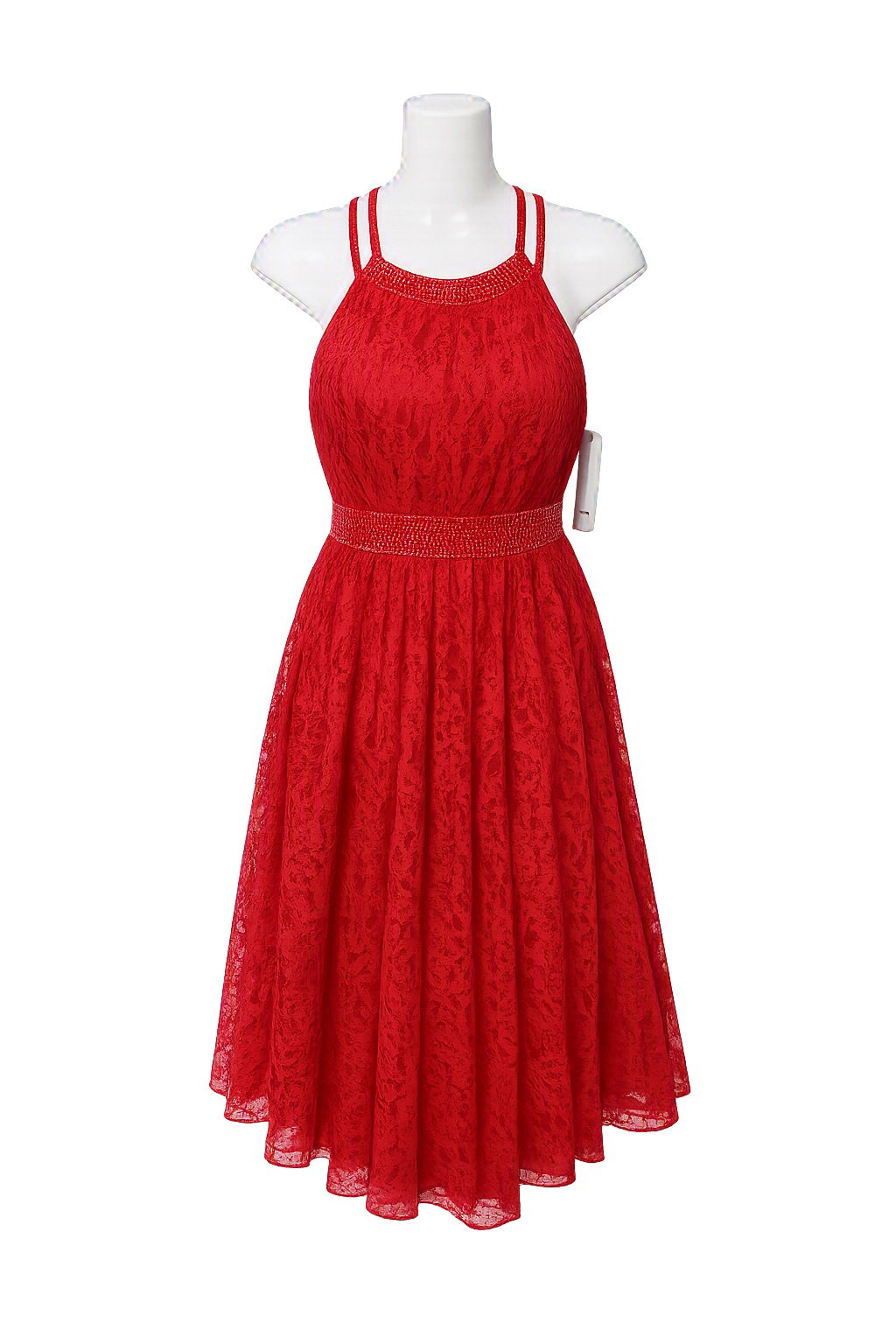 Vestido de fiesta juvenil rojo con encaje nuevo con etiqueta