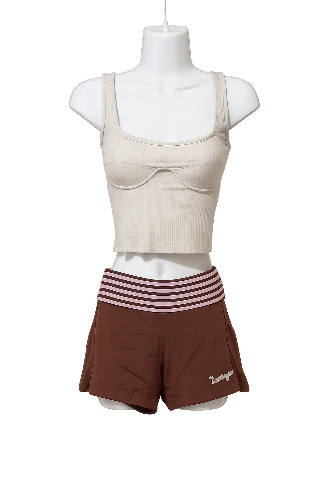 Set de top corset beige y short chocolate