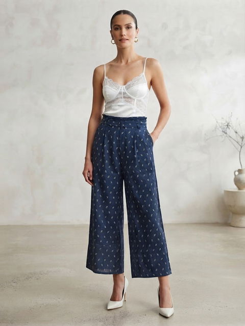 Pantalón azul marino estampado tipo palazzo