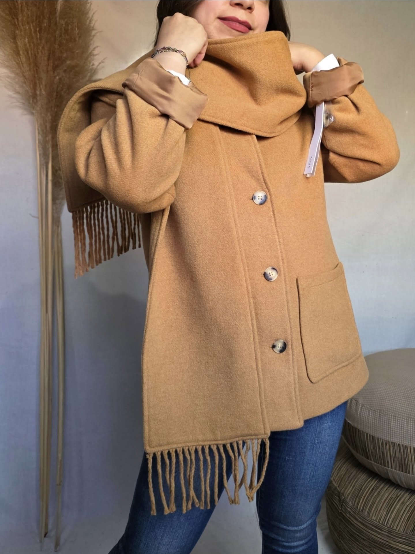 Abrigo Con Bufanda Camel Aqua