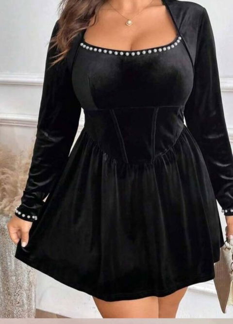 Vestido corto de terciopelo negro con diseño de corsé - Shein
