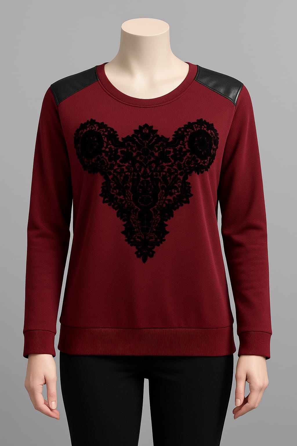Sudadera con motivo de terciopelo y piel