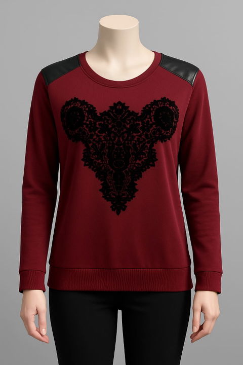 Sudadera con motivo de terciopelo y piel
