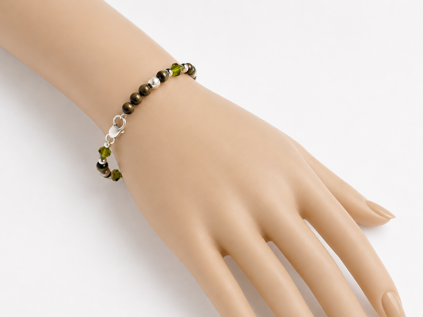 Pulsera artesanal de cuentas ágata verde y plata