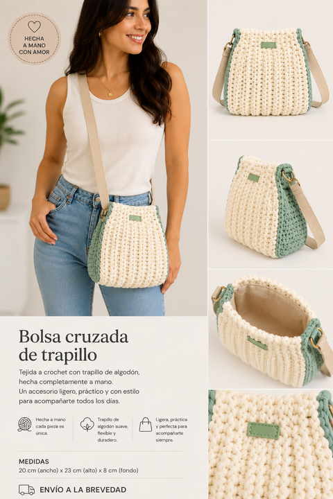 Crossbody verde y beige