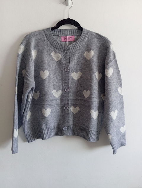 Cárdigan gris con corazones blancos BOMY, unitalla