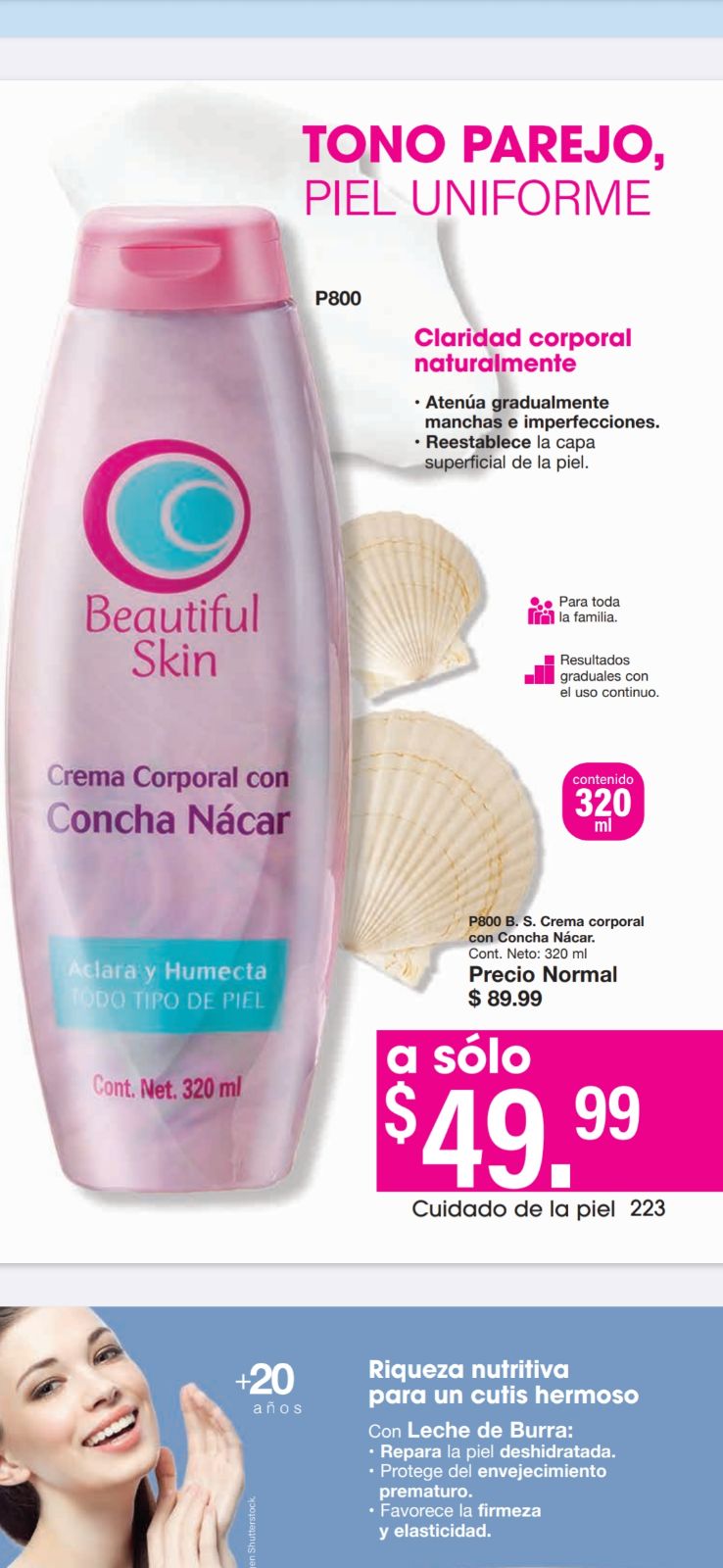 Crema corporal Beautiful Skin con concha nácar 320 ml