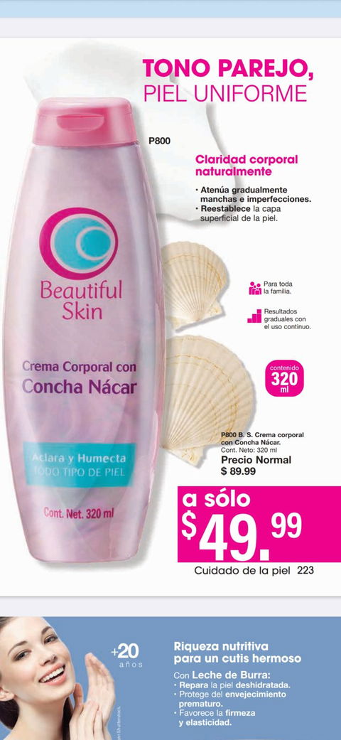 Crema corporal Beautiful Skin con concha nácar 320 ml