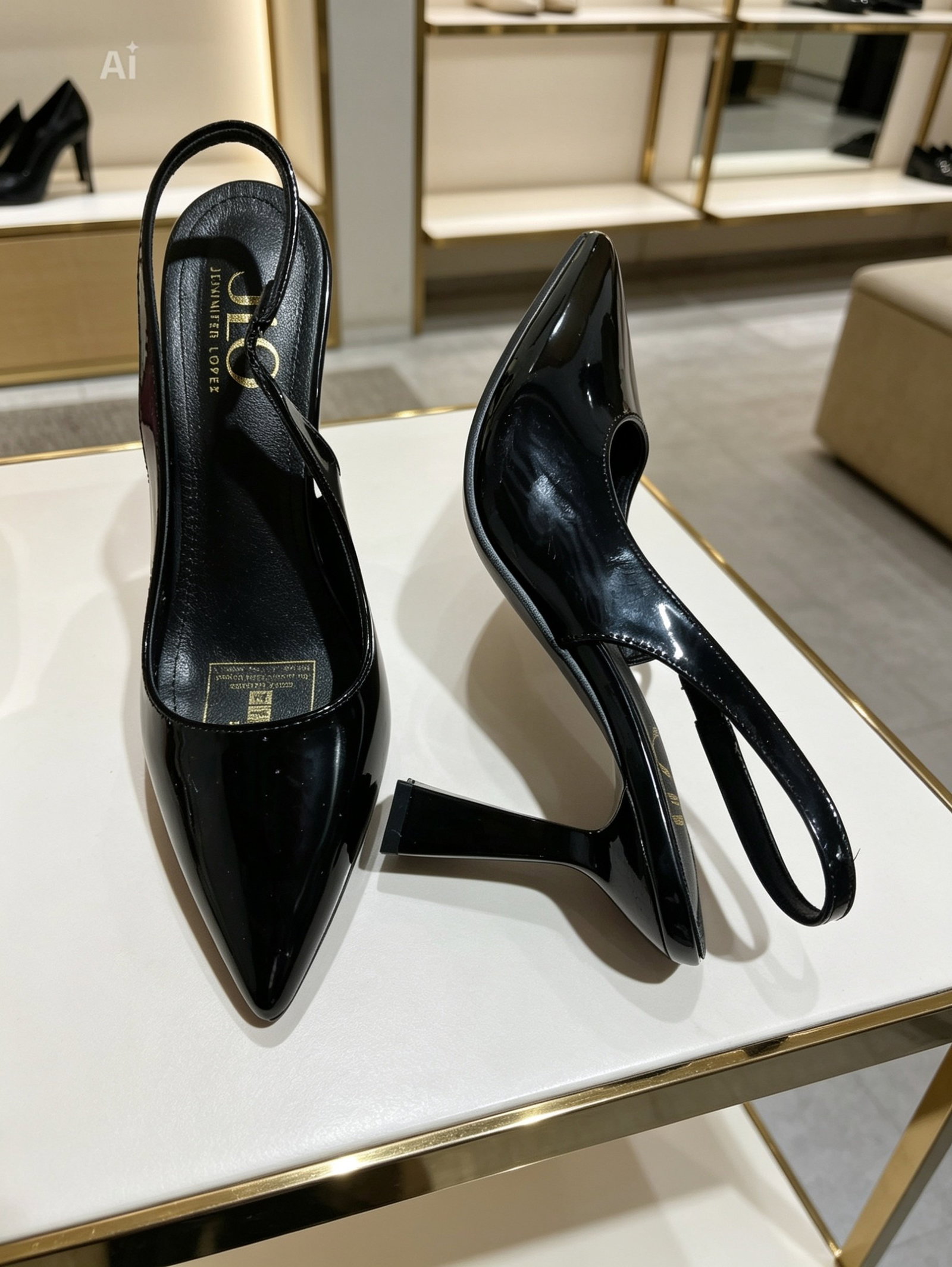 Zapatilla negra de charol JLO #5 con tacón de 9 cm - Como nueva