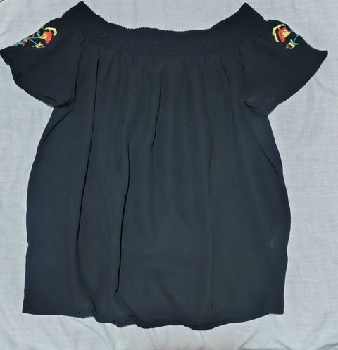 Blusa negra Stella Tweed con bordado floral talla s