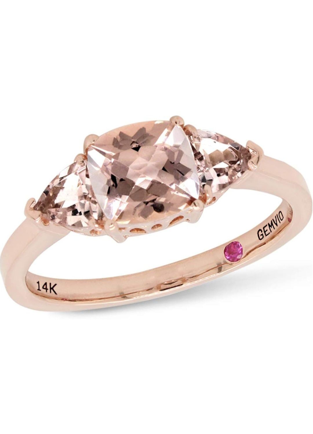 Anillo GEMVIO de oro rosa 14K con 3 morganitas naturales 