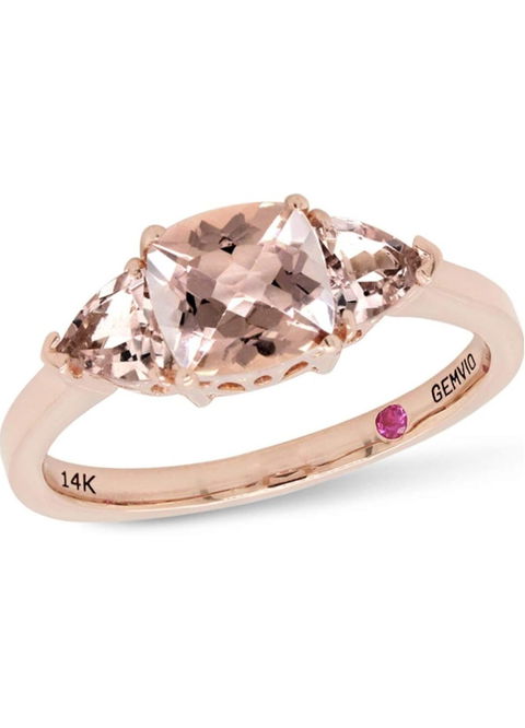 Anillo GEMVIO de oro rosa 14K con 3 morganitas naturales