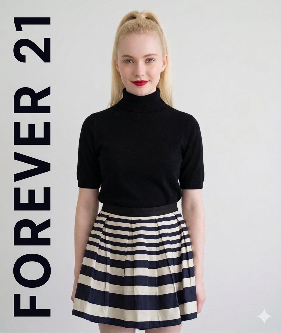 Falda corta Forever 21 negra con beige, talla 27