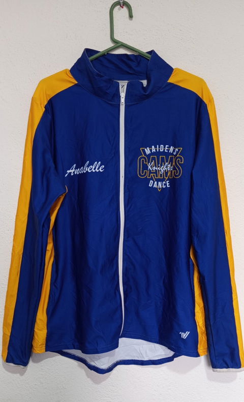 Chamarra Varsity Spirit Azul con Amarillo Talla XL - Like New