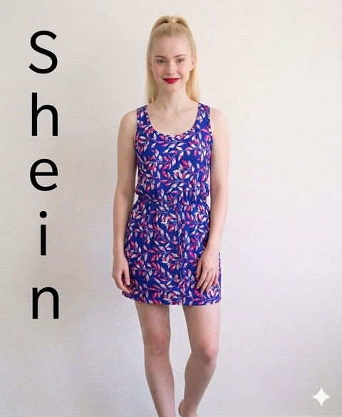 Vestido SheIn Morado con Azul y Rosa Talla S