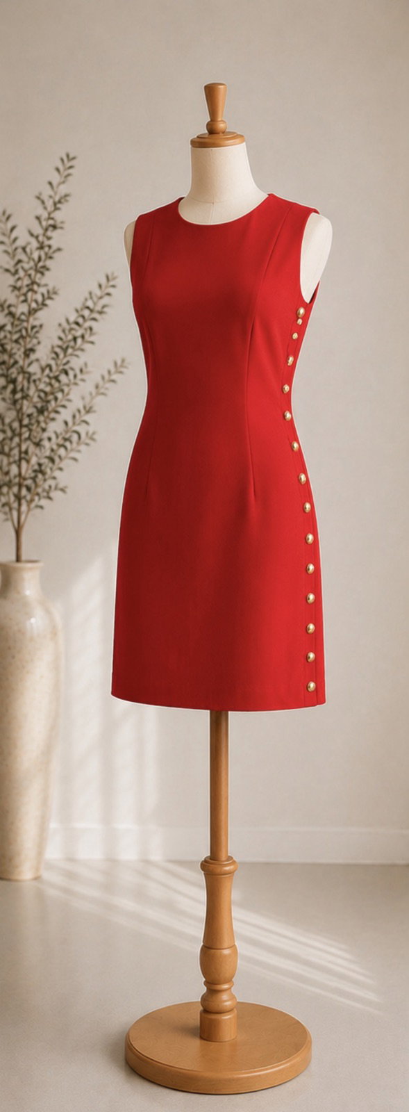 Vestido rojo CALVIN KLEIN ajustado con botones laterales