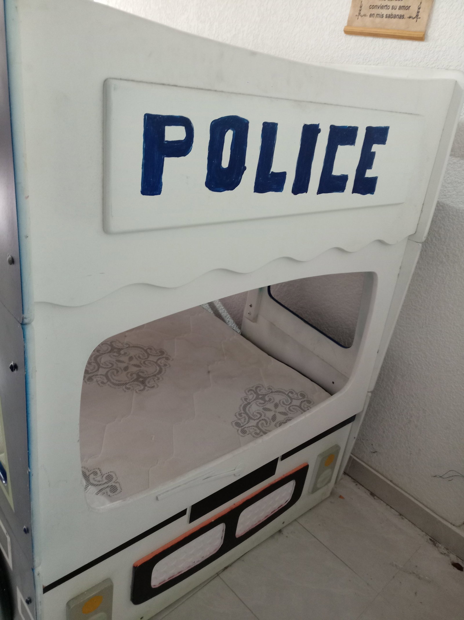 Cama litera Coche Policía Infantil Azul y Blanco 90x200