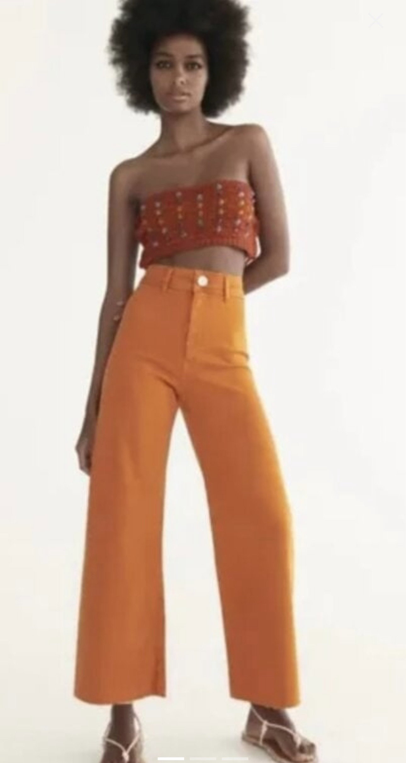 Pantalón Wide Leg Talla 28 Zara Color Naranja