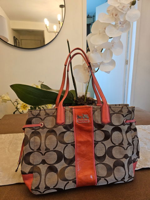 Bolsa Coach Café Canvas y Naranja en Buen Estado