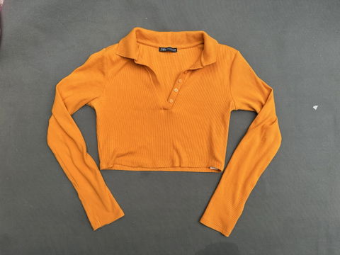Crop Top Manga Larga Zara Naranja