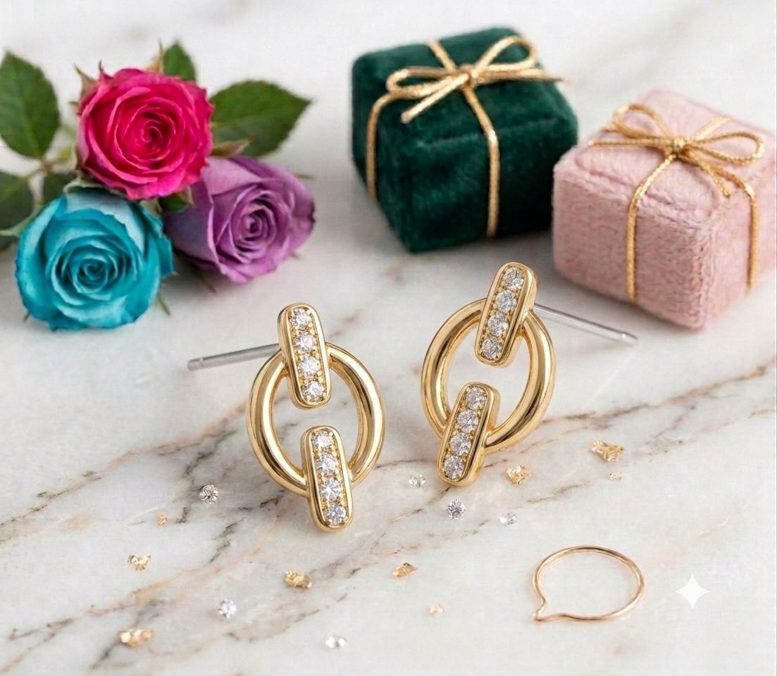 Aretes de oro de 18k con cristales marca Nice