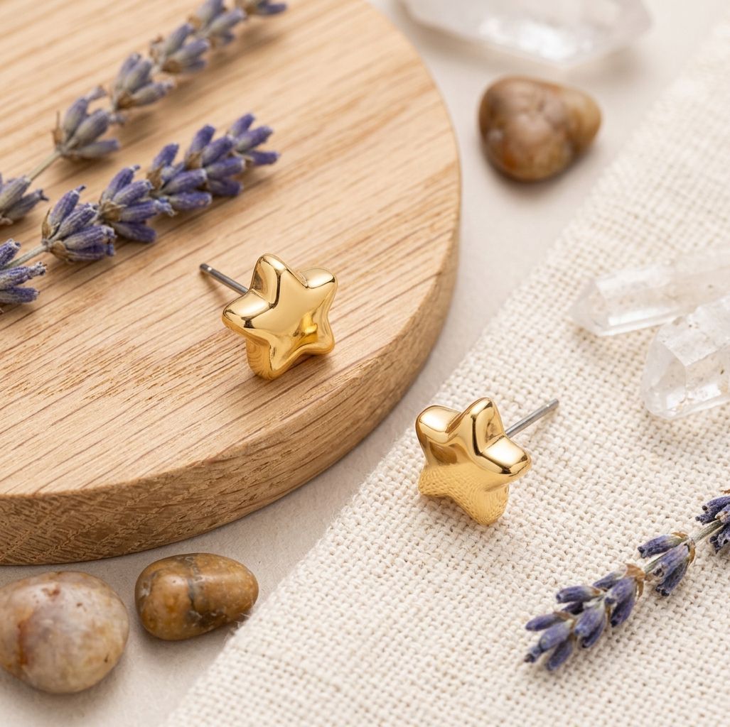 Aretes en forma de estrella con 4 baños de 18k - Nuevos