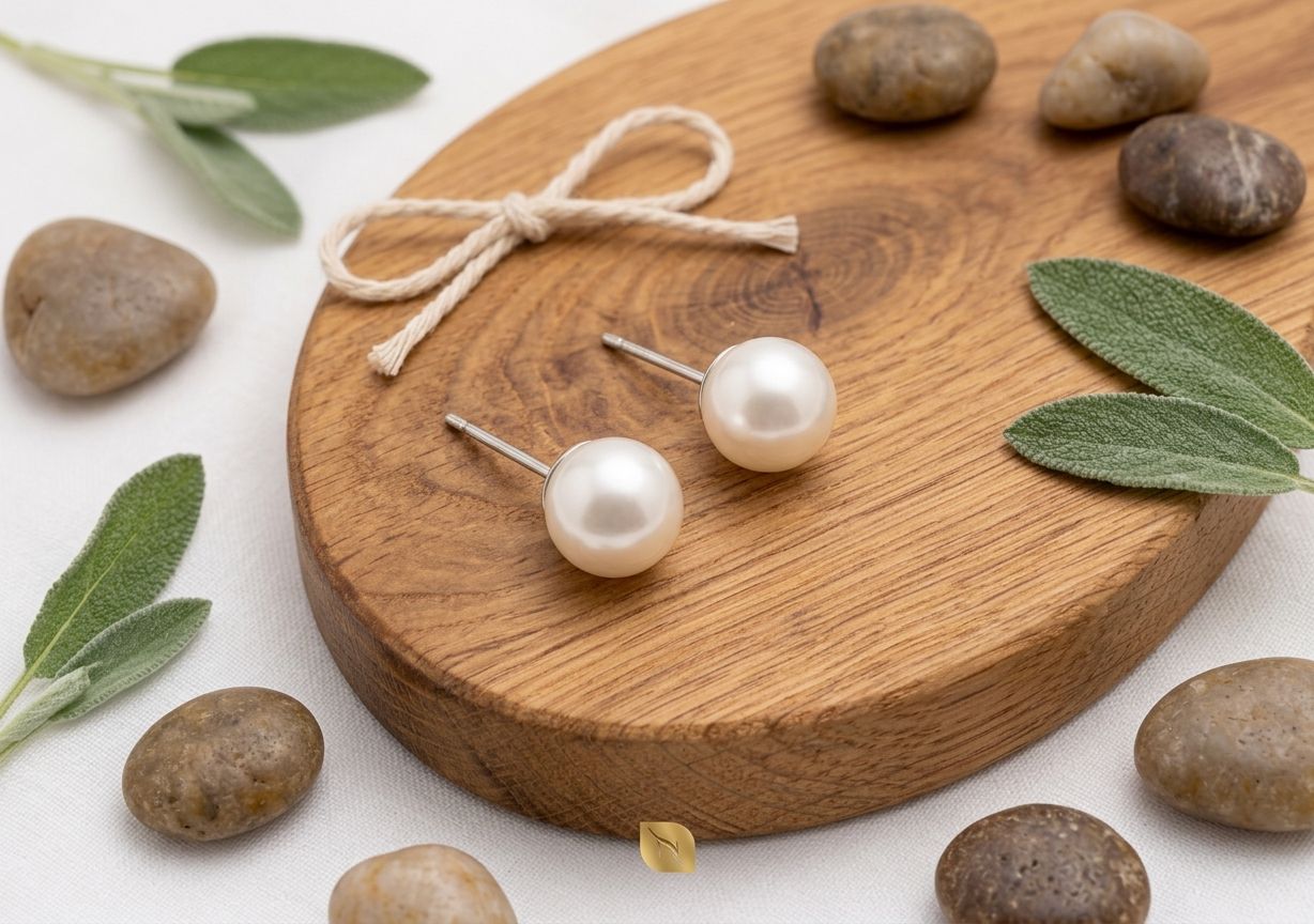 Aretes de perla en forma de bolita - Marca Nice