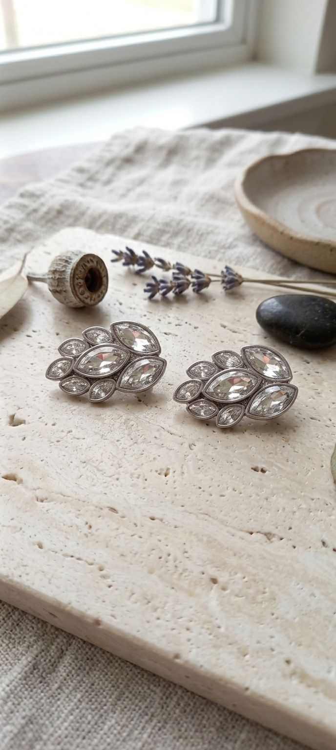 Aretes en forma de hoja con cristales - Marca Nice