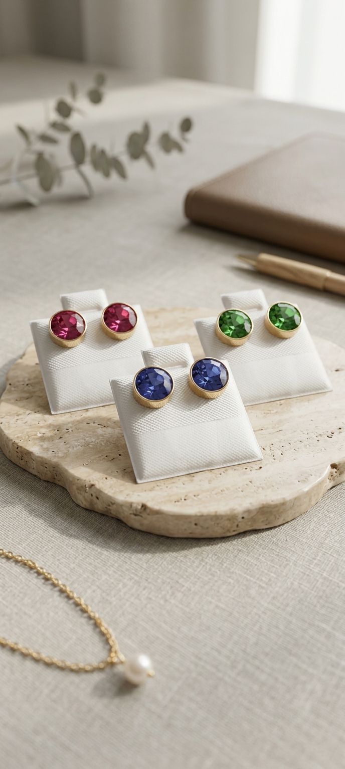 Aretes redondos de 18k en rosa, verde y morado - Nuevos
