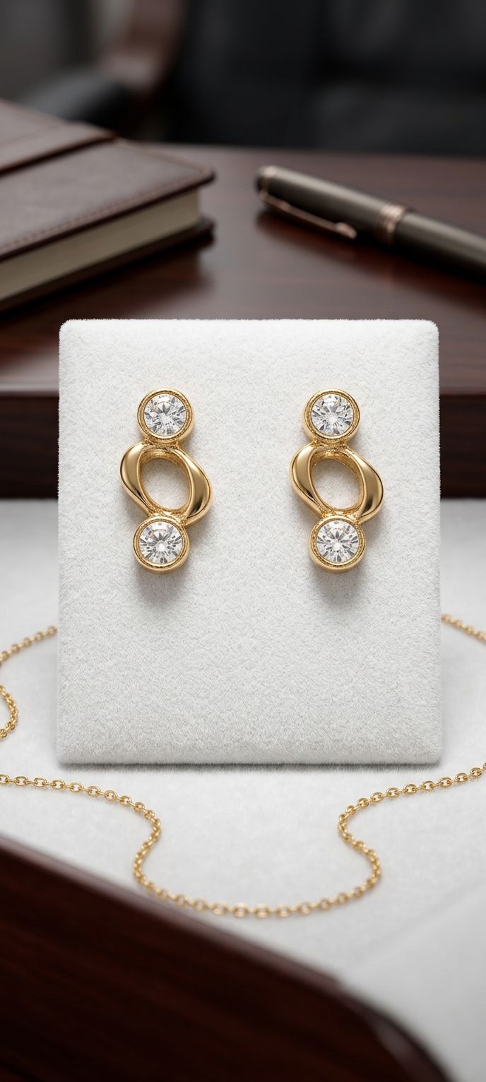 Aretes Nuevos con 4 Baños de Oro 18k y Cristales - Marca Nice