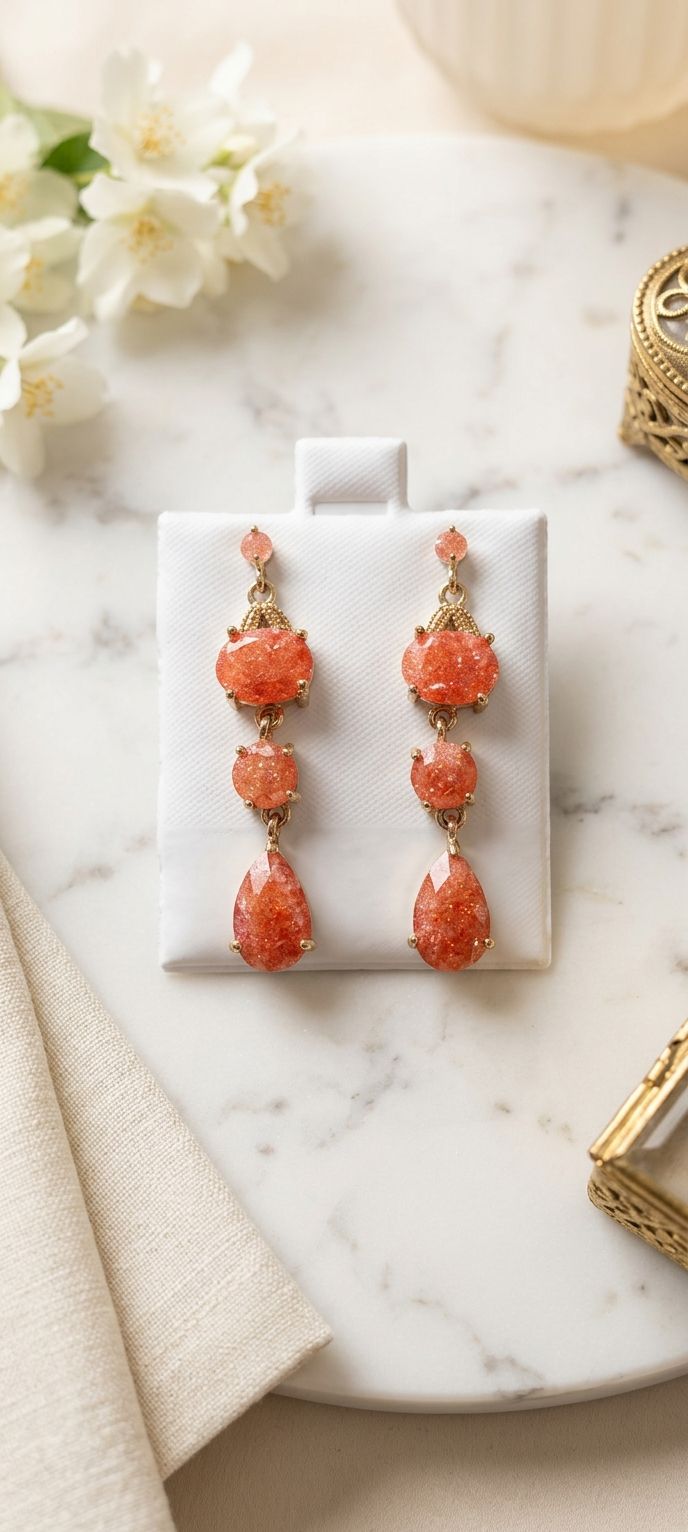 Aretes de 18k con cristales coral marca Nice