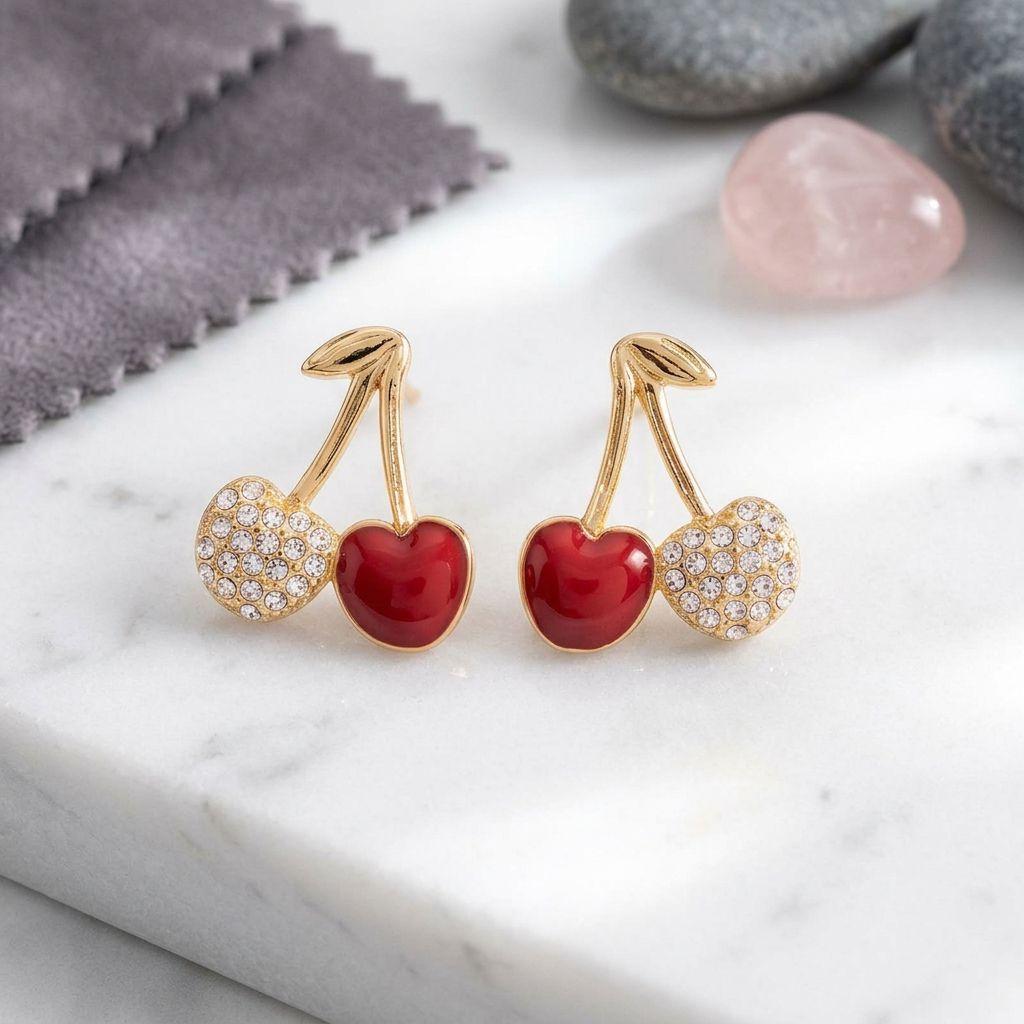 Aretes en forma de cereza con baño de oro 18k - Marca Nice