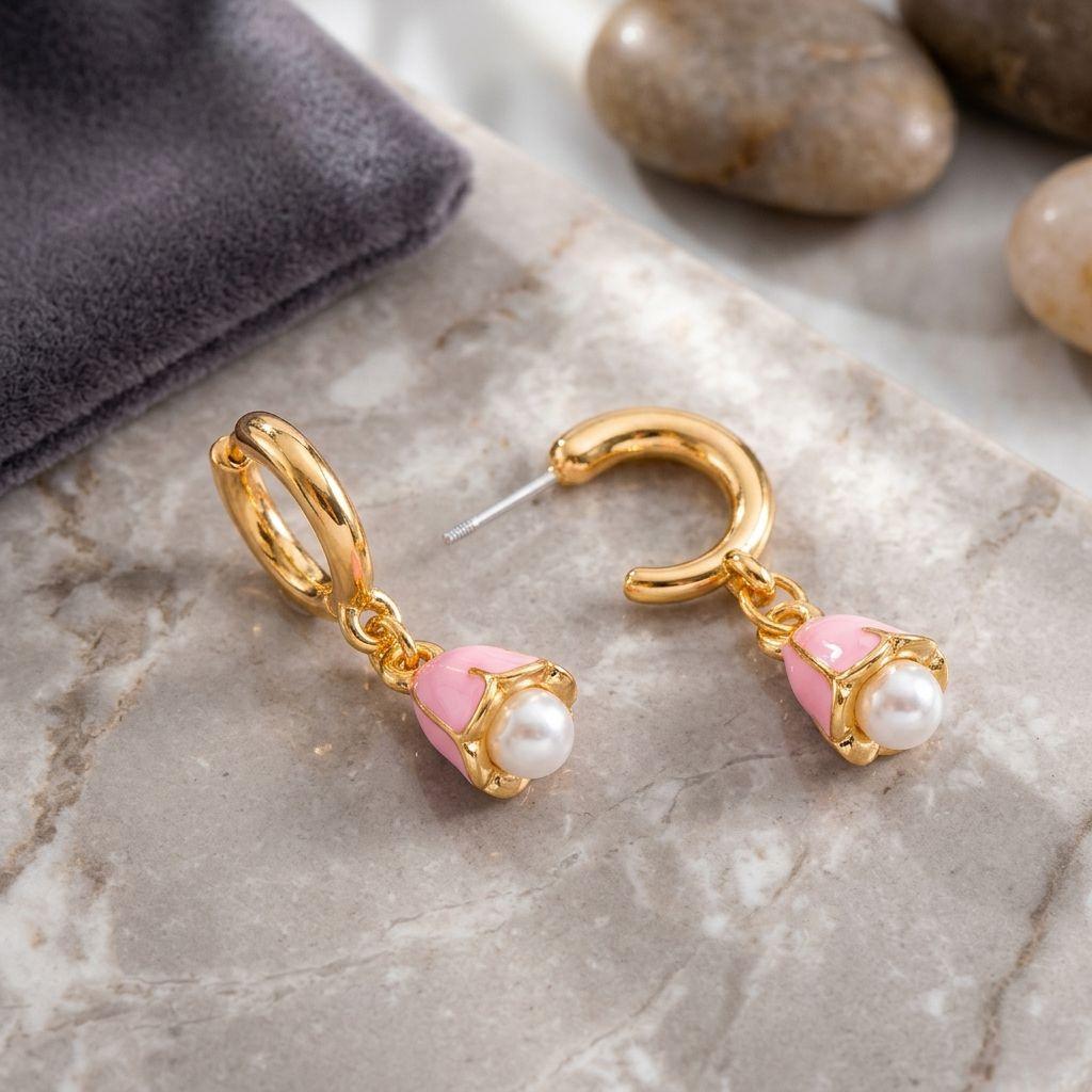Aretes de niña en forma de campana rosa - Nice
