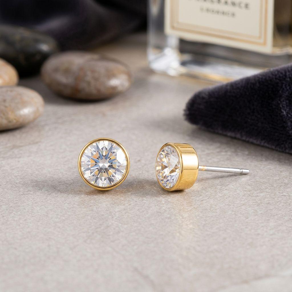 Aretes de oro de 18k con cristal - Nuevos marca Nice