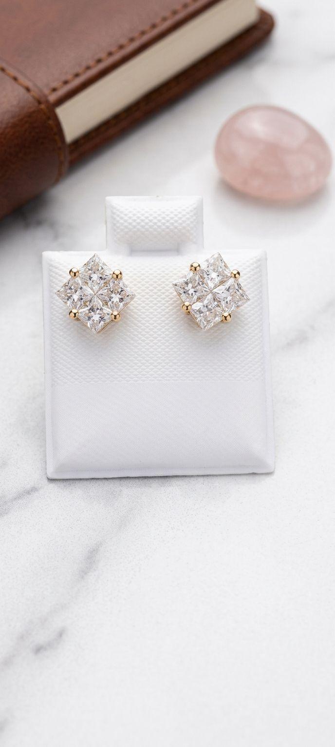 Aretes cuadrados con cristales y baño de oro 18k - Nuevos