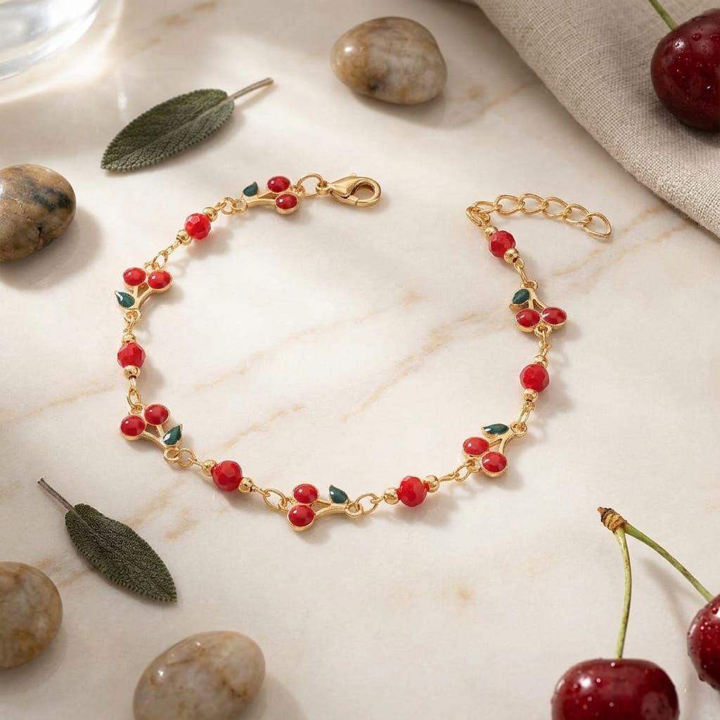 Pulsera con diseño de cerezas en oro de 18k - Nueva