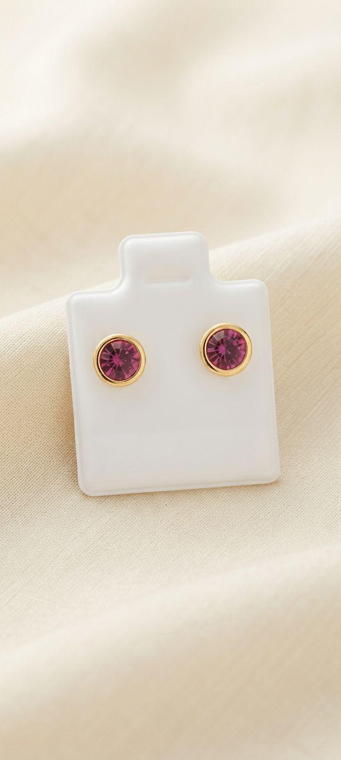 Aretes para niña en baño de oro 18k con cristal rosa