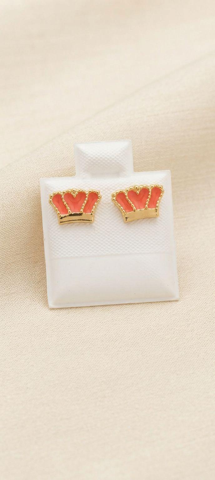 Aretes para niña en forma de corona rosa - Nice