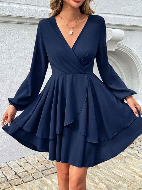 Vestido corto de mujer azul marino con mangas largas