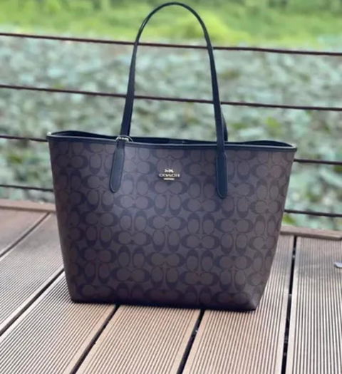 Bolso Tote Coach en Lona Canvas Color Café