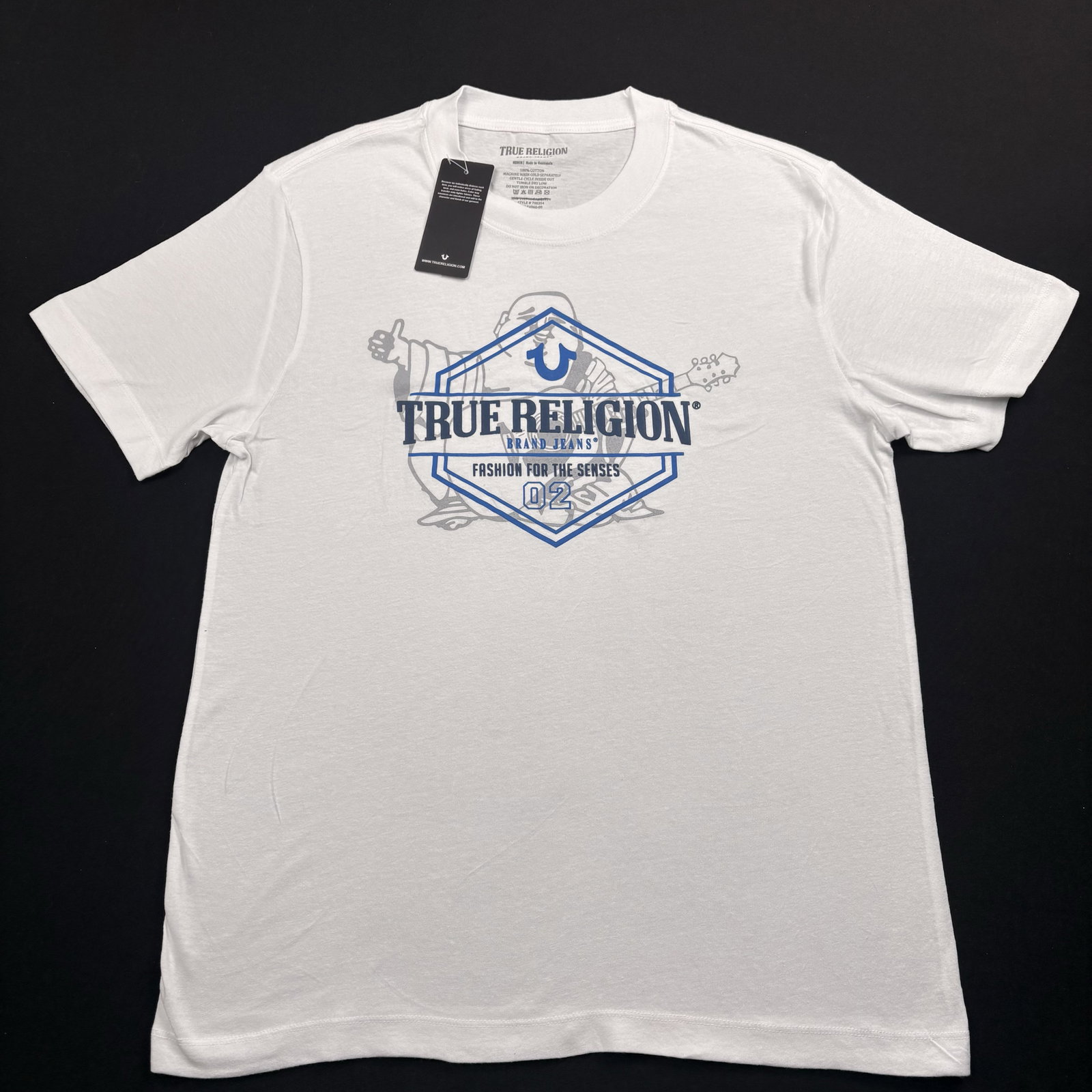 Playera True Religion talla L blanca con azul 