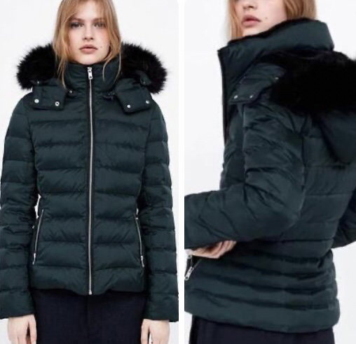 Chamarra Plumas Zara Talla M Verde Botella