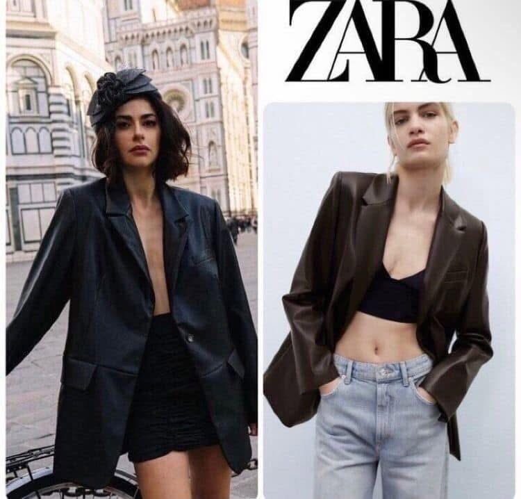 Blazer Zara de Piel Tabaco - Talla XS