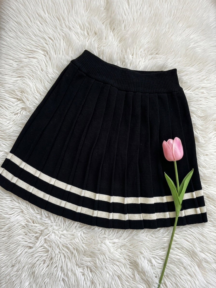 Minifalda Plisada de Punto – Estilo Colegial Negra
