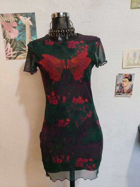 Vestido Shein de Tela Mesh con Mariposas - Talla S
