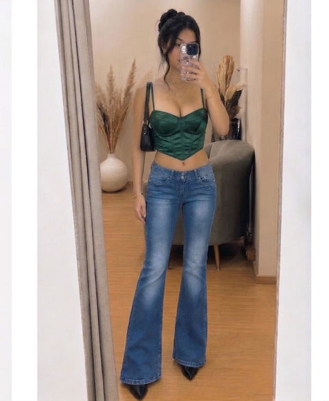 Top corset verde y burdeos con tirantes ajustables