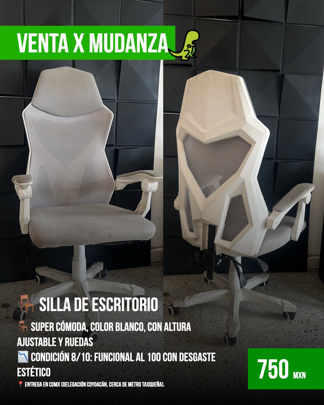 Silla de escritorio blanca ajustable para Home Office o Setup Gamer